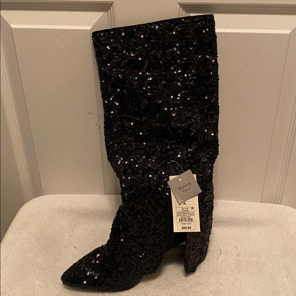 A New Day Black Sequins 1/2 Zip Heeled Boots… - Picture 3 of 9